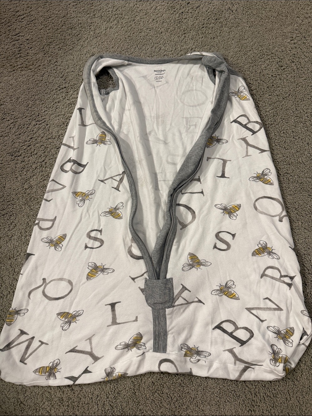 Burt's Bees Baby White Sleep Sack with Gray Trim and Yellow Bee Print